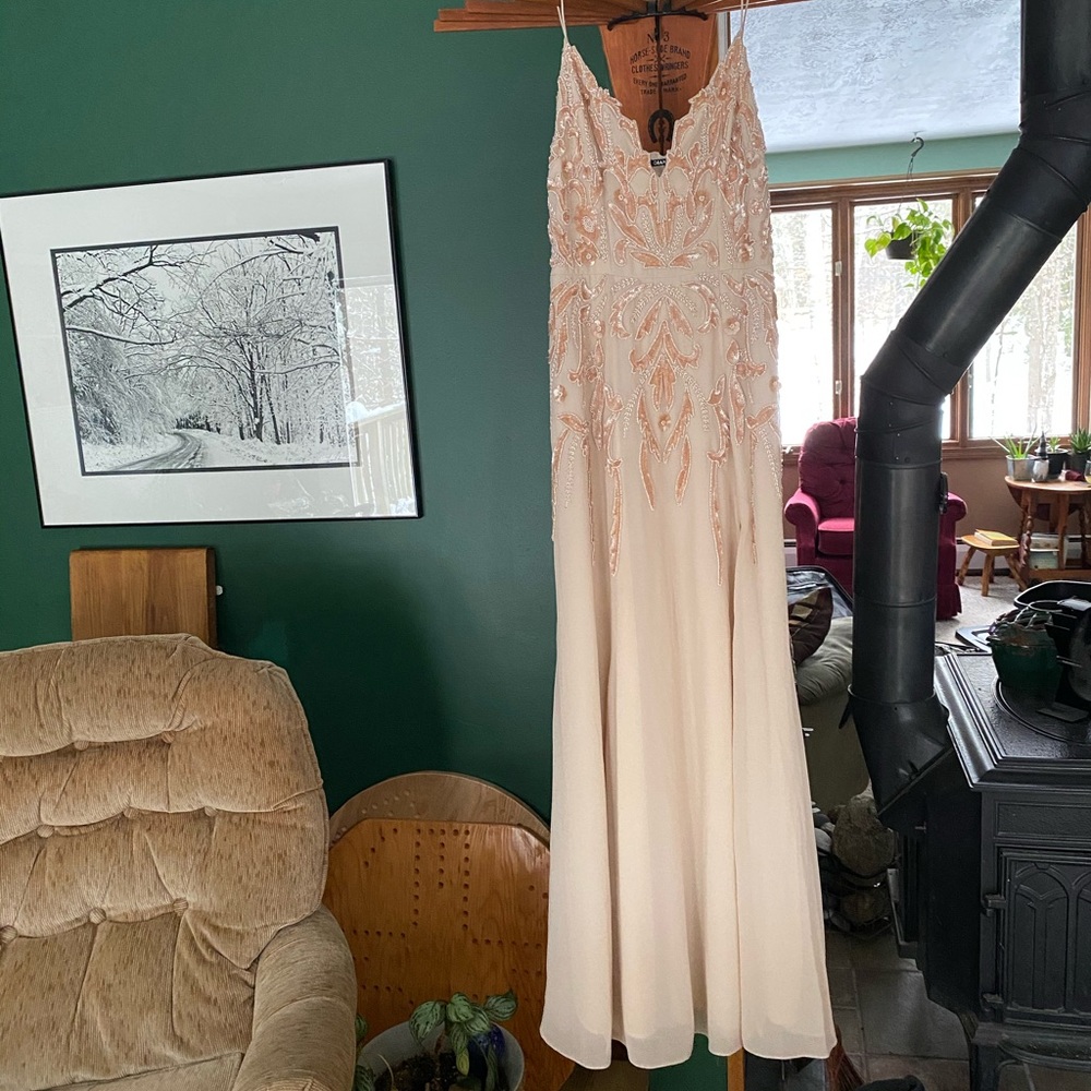 Floor length nude beaded dress size 6